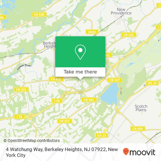 Mapa de 4 Watchung Way, Berkeley Heights, NJ 07922