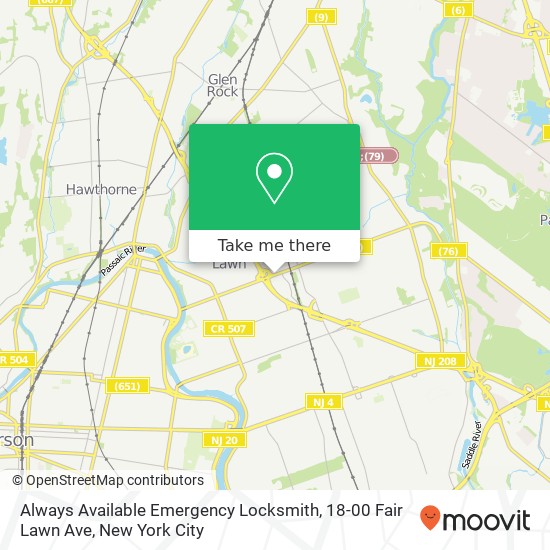 Mapa de Always Available Emergency Locksmith, 18-00 Fair Lawn Ave