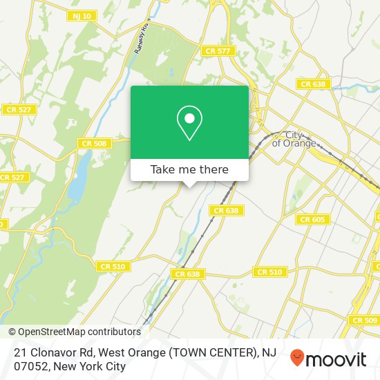 Mapa de 21 Clonavor Rd, West Orange (TOWN CENTER), NJ 07052