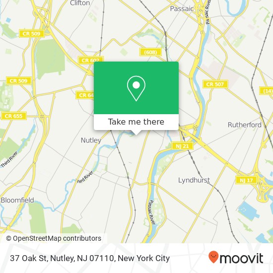 Mapa de 37 Oak St, Nutley, NJ 07110