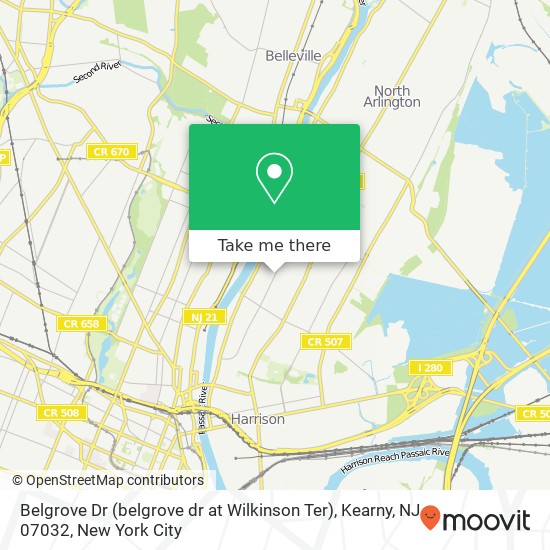Mapa de Belgrove Dr (belgrove dr at Wilkinson Ter), Kearny, NJ 07032