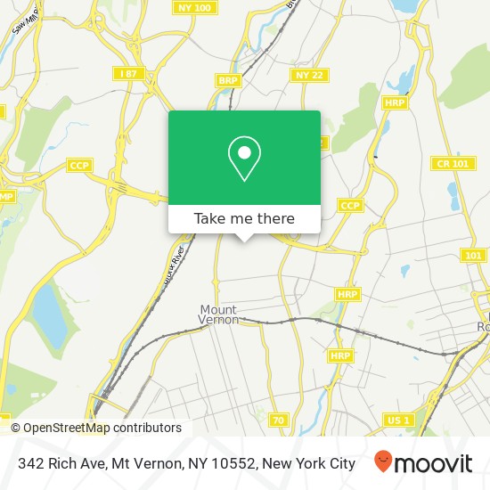 Mapa de 342 Rich Ave, Mt Vernon, NY 10552