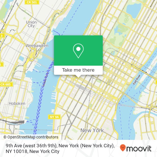 Mapa de 9th Ave (west 36th 9th), New York (New York City), NY 10018