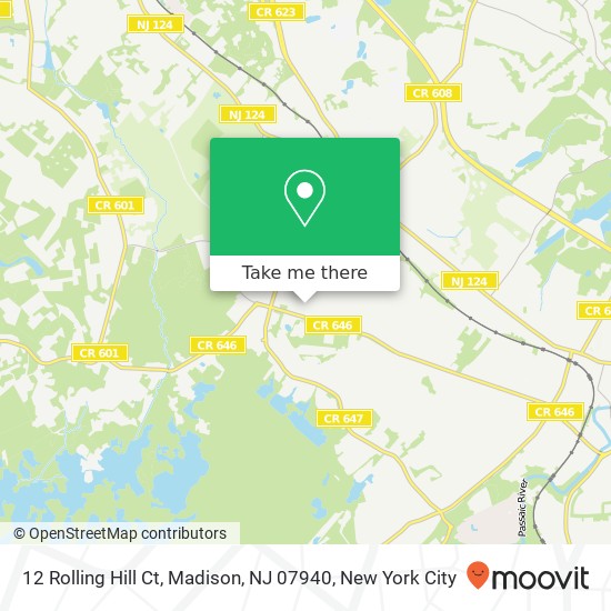 Mapa de 12 Rolling Hill Ct, Madison, NJ 07940