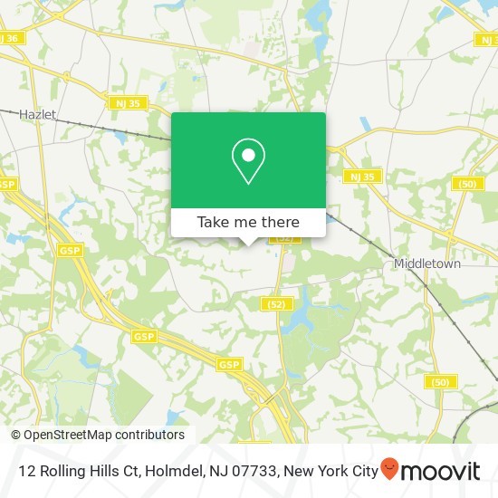 Mapa de 12 Rolling Hills Ct, Holmdel, NJ 07733