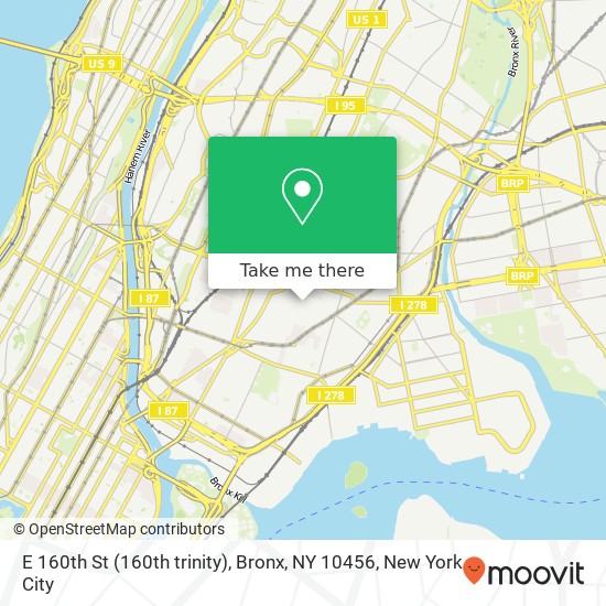 Mapa de E 160th St (160th trinity), Bronx, NY 10456