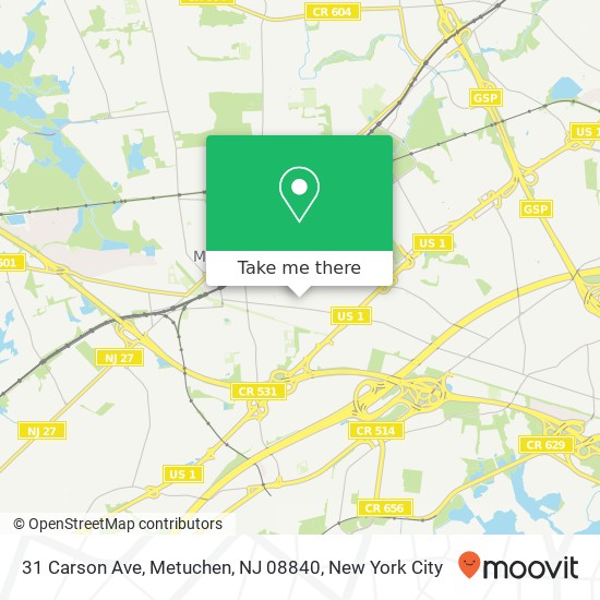 Mapa de 31 Carson Ave, Metuchen, NJ 08840