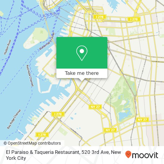 Mapa de El Paraiso & Taqueria Restaurant, 520 3rd Ave