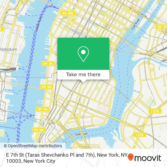 Mapa de E 7th St (Taras Shevchenko Pl and 7th), New York, NY 10003