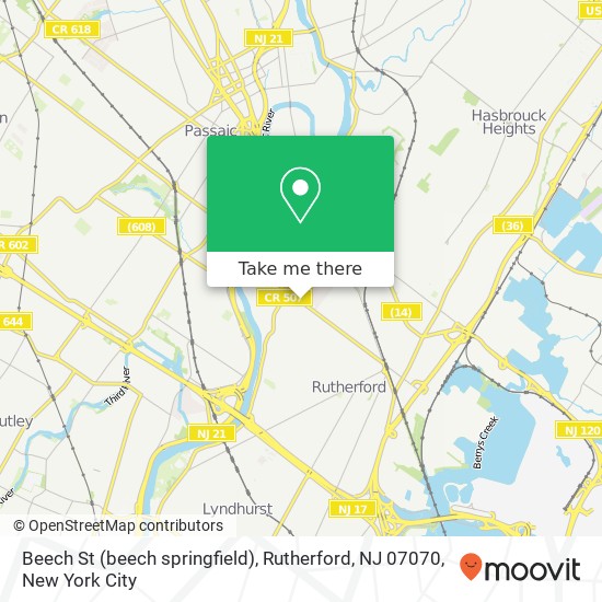 Mapa de Beech St (beech springfield), Rutherford, NJ 07070