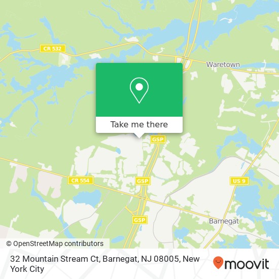 Mapa de 32 Mountain Stream Ct, Barnegat, NJ 08005