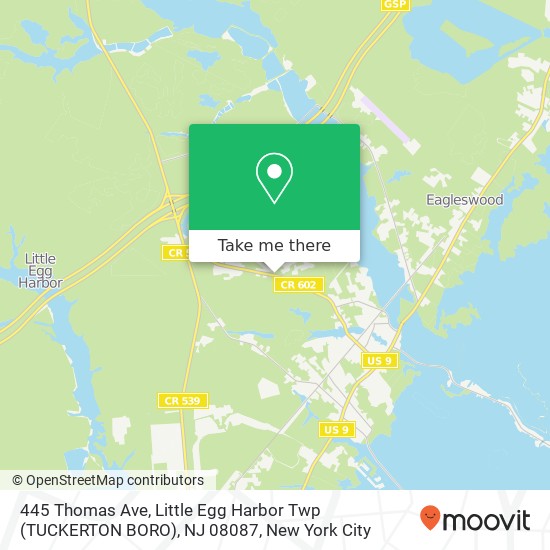 Mapa de 445 Thomas Ave, Little Egg Harbor Twp (TUCKERTON BORO), NJ 08087