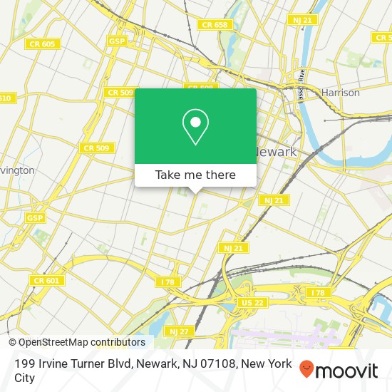 Mapa de 199 Irvine Turner Blvd, Newark, NJ 07108