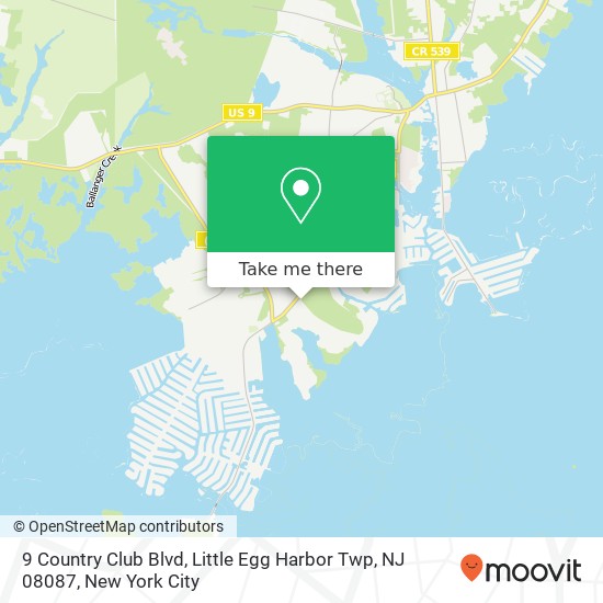 Mapa de 9 Country Club Blvd, Little Egg Harbor Twp, NJ 08087