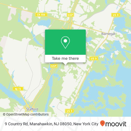 Mapa de 9 Country Rd, Manahawkin, NJ 08050