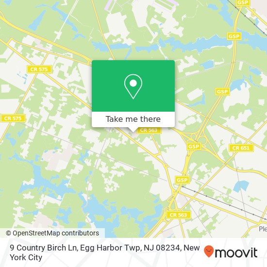 Mapa de 9 Country Birch Ln, Egg Harbor Twp, NJ 08234