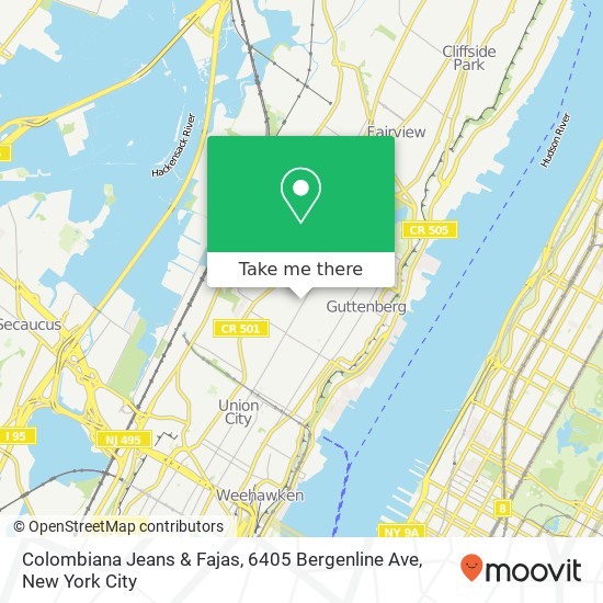 Mapa de Colombiana Jeans & Fajas, 6405 Bergenline Ave