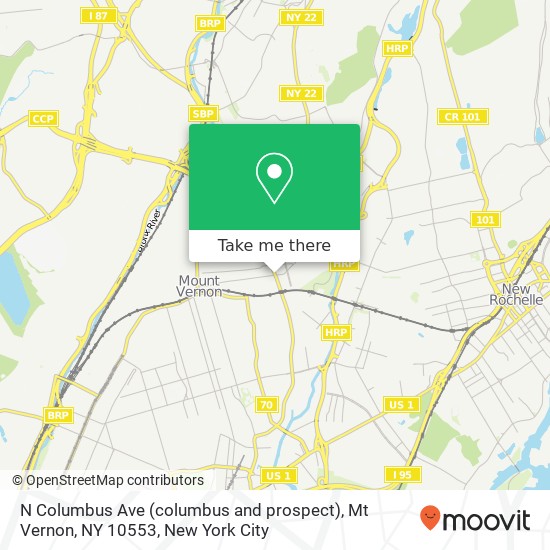 Mapa de N Columbus Ave (columbus and prospect), Mt Vernon, NY 10553