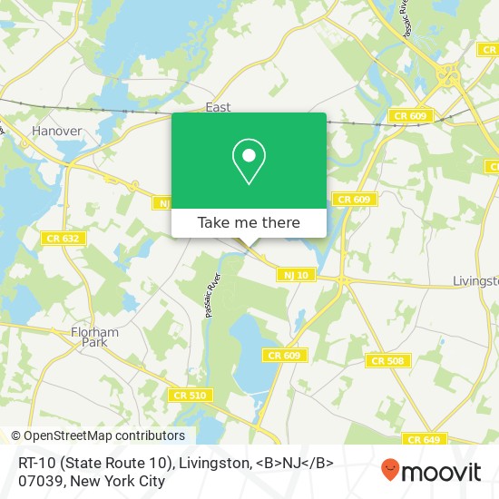 RT-10 (State Route 10), Livingston, <B>NJ< / B> 07039 map