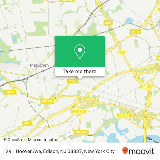 Mapa de 291 Hoover Ave, Edison, NJ 08837