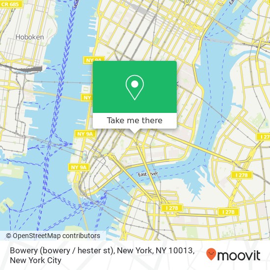 Mapa de Bowery (bowery / hester st), New York, NY 10013