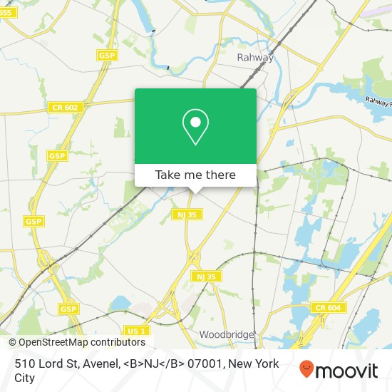 Mapa de 510 Lord St, Avenel, <B>NJ< / B> 07001