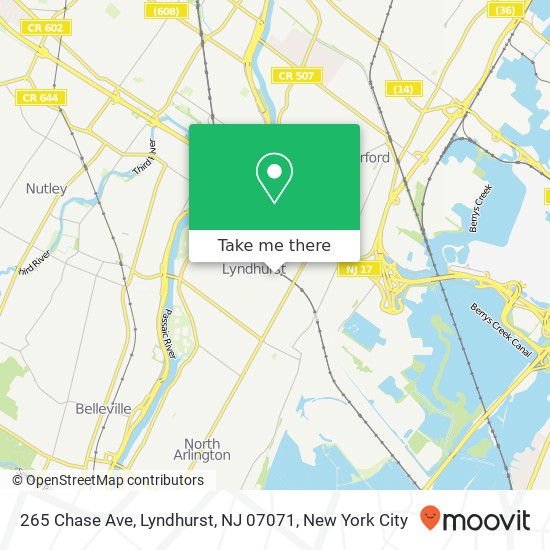 Mapa de 265 Chase Ave, Lyndhurst, NJ 07071