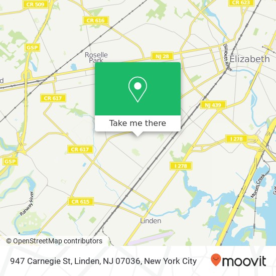 Mapa de 947 Carnegie St, Linden, NJ 07036