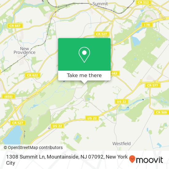 Mapa de 1308 Summit Ln, Mountainside, NJ 07092