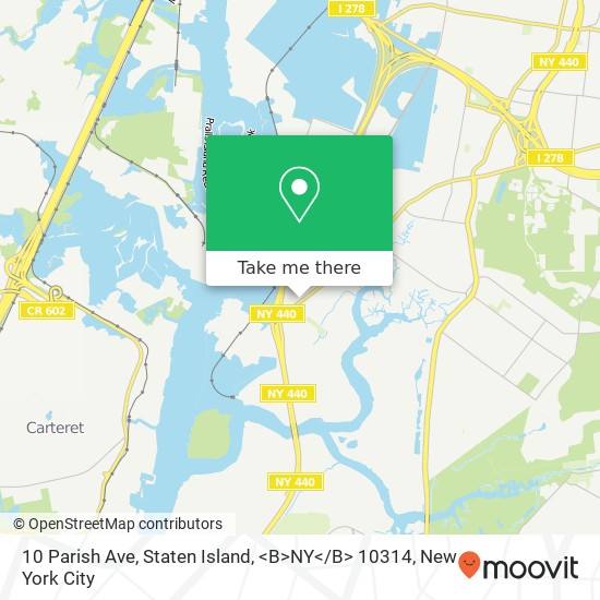 Mapa de 10 Parish Ave, Staten Island, <B>NY< / B> 10314