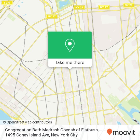 Congregation Beth Medrash Govoah of Flatbush, 1495 Coney Island Ave map