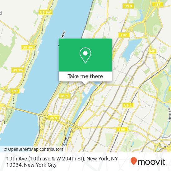 Mapa de 10th Ave (10th ave & W 204th St), New York, NY 10034