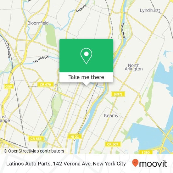 Mapa de Latinos Auto Parts, 142 Verona Ave