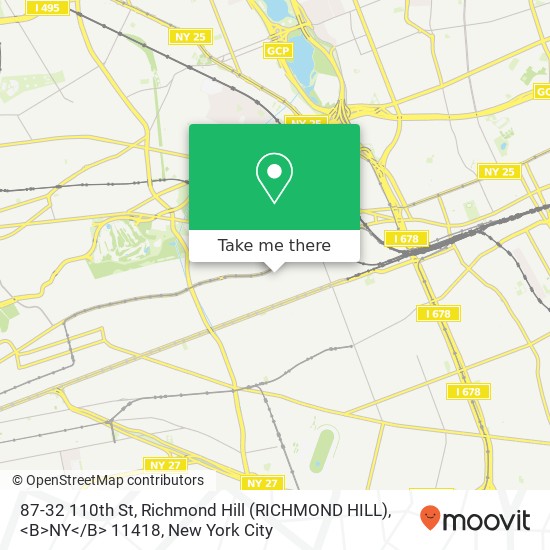 87-32 110th St, Richmond Hill (RICHMOND HILL), <B>NY< / B> 11418 map