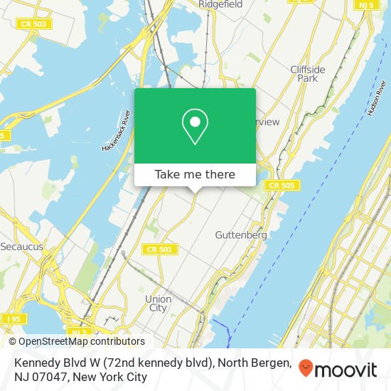Mapa de Kennedy Blvd W (72nd kennedy blvd), North Bergen, NJ 07047