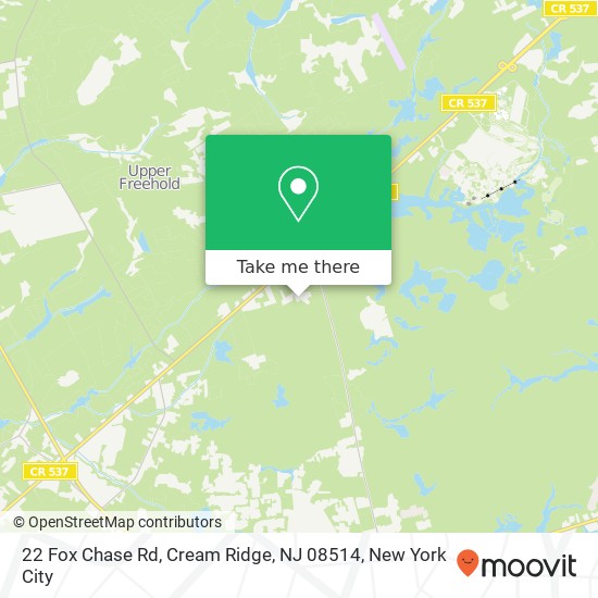 Mapa de 22 Fox Chase Rd, Cream Ridge, NJ 08514