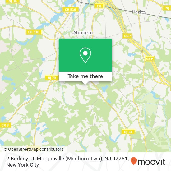 Mapa de 2 Berkley Ct, Morganville (Marlboro Twp), NJ 07751