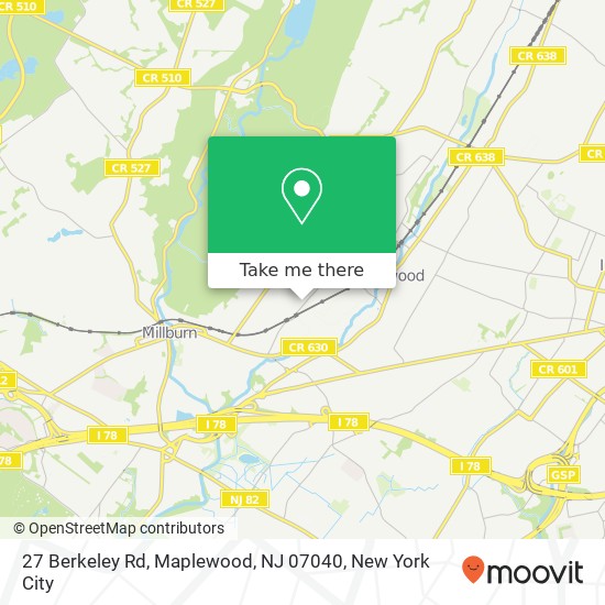 Mapa de 27 Berkeley Rd, Maplewood, NJ 07040