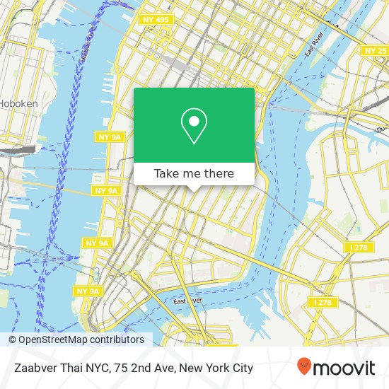 Zaabver Thai NYC, 75 2nd Ave map