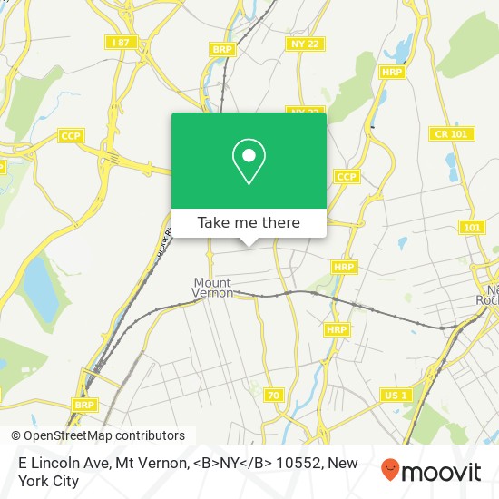 Mapa de E Lincoln Ave, Mt Vernon, <B>NY< / B> 10552