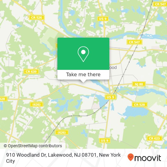 Mapa de 910 Woodland Dr, Lakewood, NJ 08701