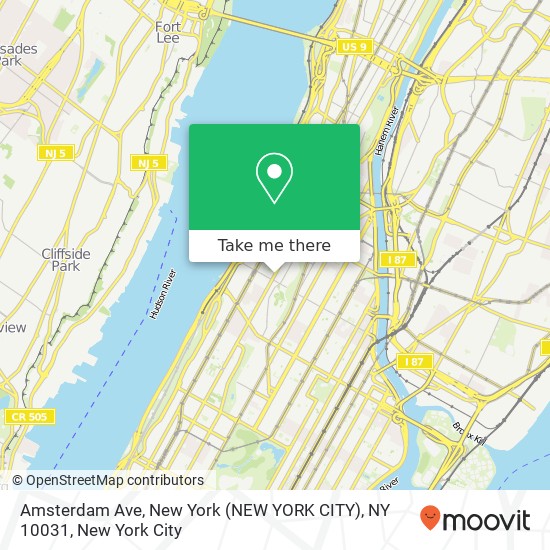 Mapa de Amsterdam Ave, New York (NEW YORK CITY), NY 10031