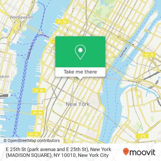 Mapa de E 25th St (park avenue and E 25th St), New York (MADISON SQUARE), NY 10010