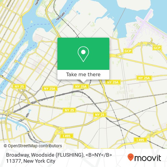 Mapa de Broadway, Woodside (FLUSHING), <B>NY< / B> 11377