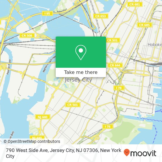 Mapa de 790 West Side Ave, Jersey City, NJ 07306