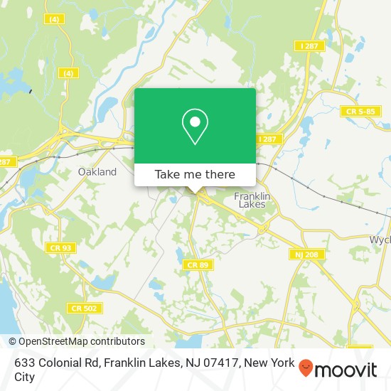 Mapa de 633 Colonial Rd, Franklin Lakes, NJ 07417