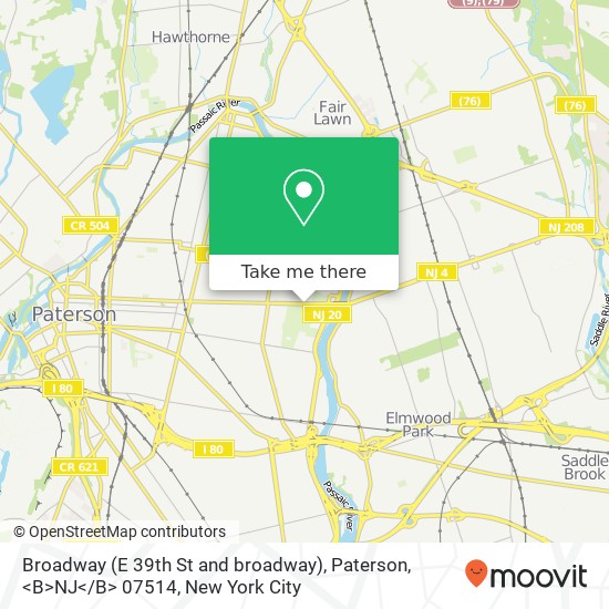 Broadway (E 39th St and broadway), Paterson, <B>NJ< / B> 07514 map