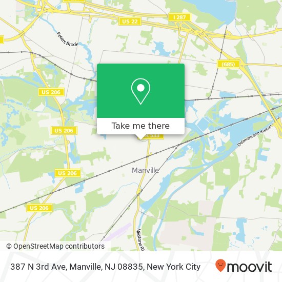 Mapa de 387 N 3rd Ave, Manville, NJ 08835