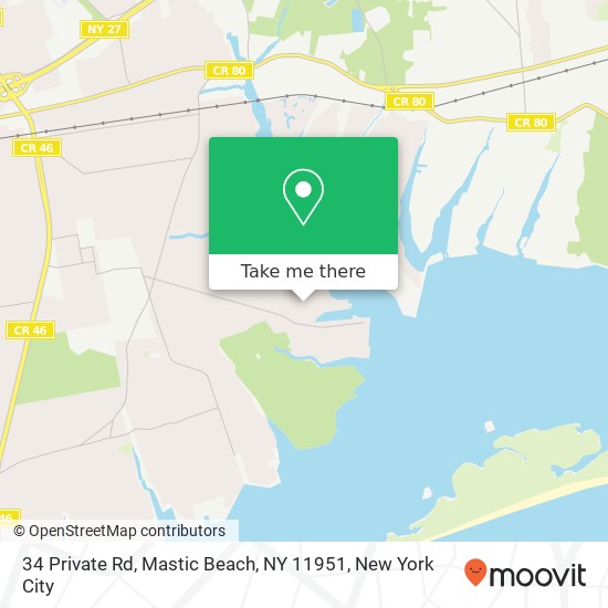 Mapa de 34 Private Rd, Mastic Beach, NY 11951