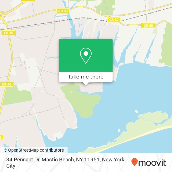 Mapa de 34 Pennant Dr, Mastic Beach, NY 11951